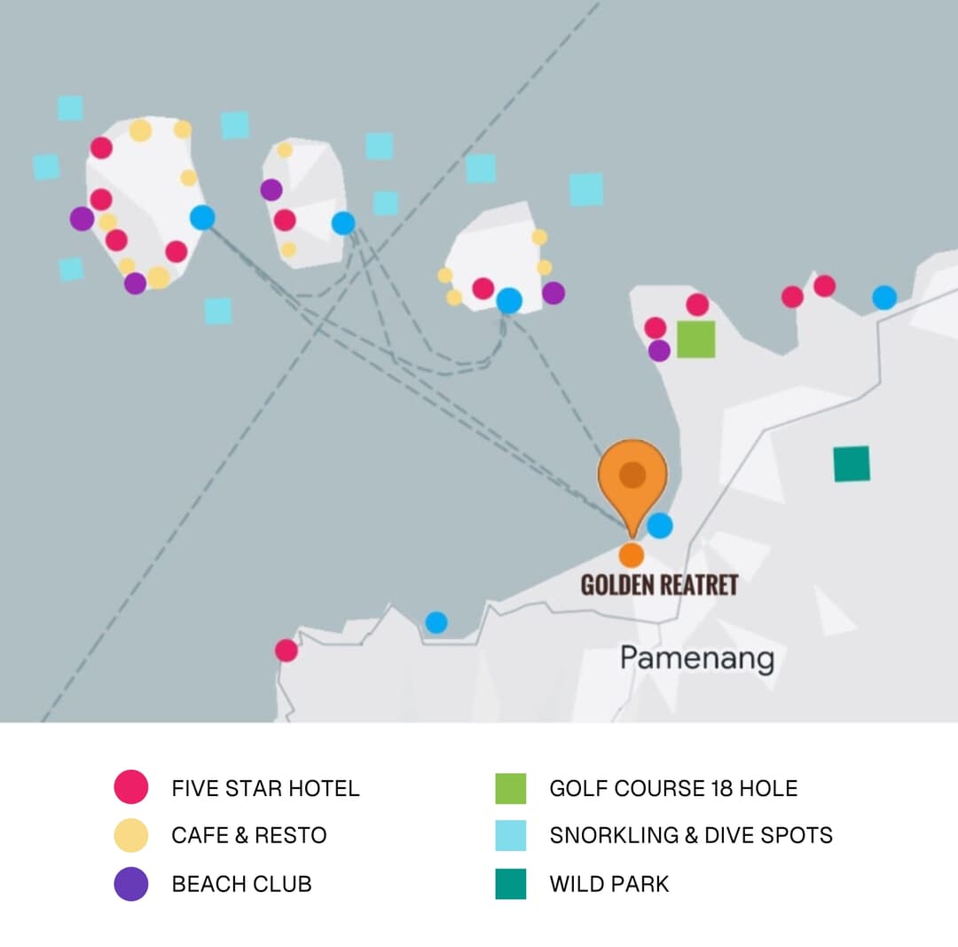 Map of attractions around Golden Retreat Lombok Villa